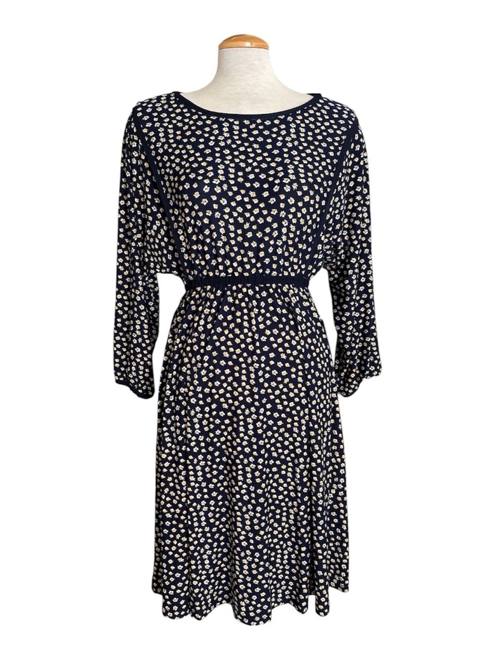 Max Studio Navy Dress with Yellow & White Floral Print